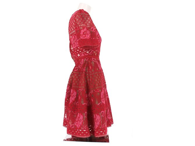 Vestido rojo bordado de algodón Elie Saab Roja - vista 3