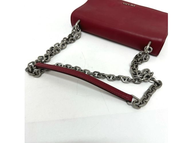 Borsa a spalla in pelle rossa Prada Rosso - vista 7