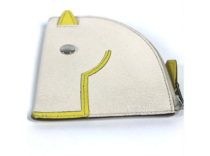 Hermès Billetera compacta Cheval Paddock Hermes Blanco Amarillo - vista 2