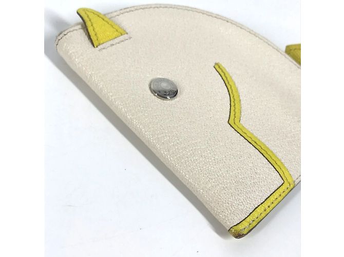 Hermès Billetera compacta Cheval Paddock Hermes Blanco Amarillo - vista 3
