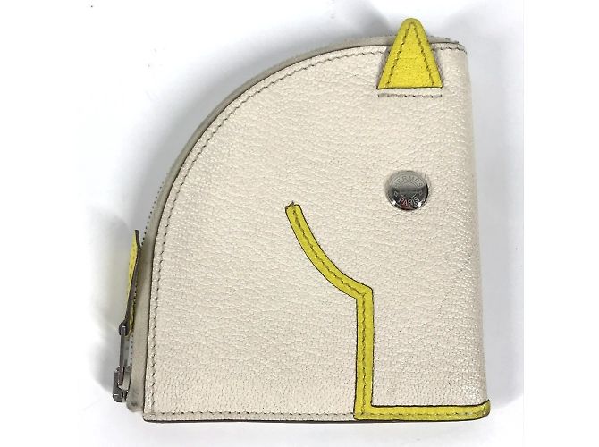 Hermès Billetera compacta Cheval Paddock Hermes Blanco Amarillo - vista 7