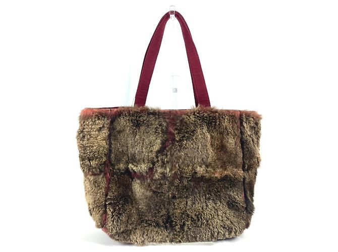 Borsa a spalla in pelliccia di coniglio Chanel Marrone Rosso - vista 2
