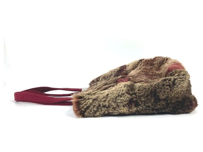 Borsa a spalla in pelliccia di coniglio Chanel Marrone Rosso - vista 3