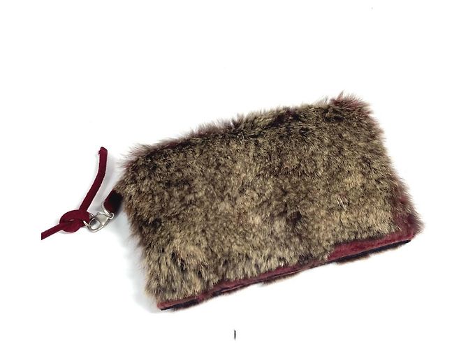 Borsa a spalla in pelliccia di coniglio Chanel Marrone Rosso - vista 6