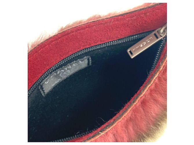 Borsa a spalla in pelliccia di coniglio Chanel Marrone Rosso - vista 8