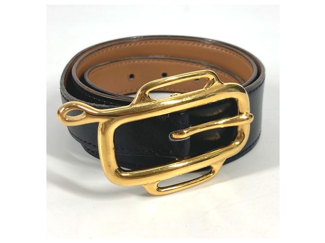 Hermès Hermes Vintage Logo Gürtel Schwarz Golden - Ansicht 10