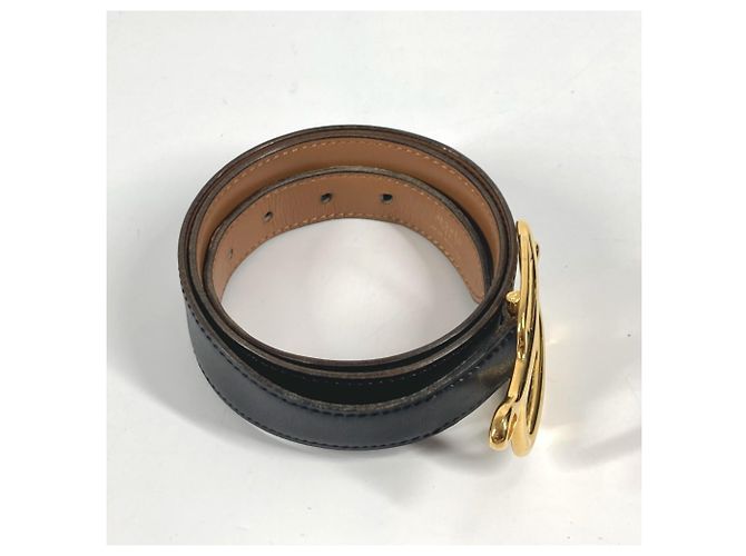 Hermès Hermes Vintage Logo Gürtel Schwarz Golden - Ansicht 11