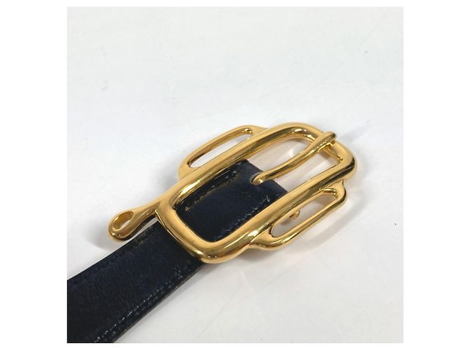 Hermès Hermes Vintage Logo Gürtel Schwarz Golden - Ansicht 12