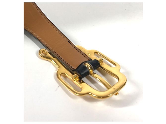 Hermès Hermes Vintage Logo Gürtel Schwarz Golden - Ansicht 13