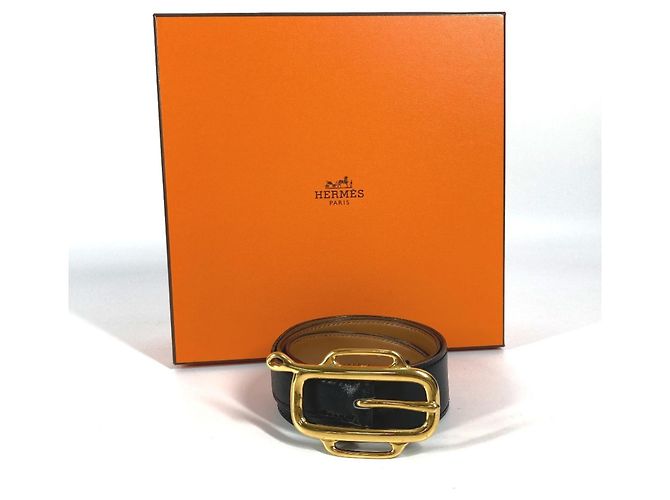 Hermès Hermes Vintage Logo Gürtel Schwarz Golden - Ansicht 18