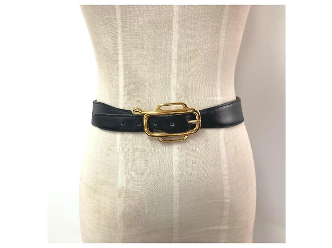 Hermès Hermes Vintage Logo Gürtel Schwarz Golden - Ansicht 2