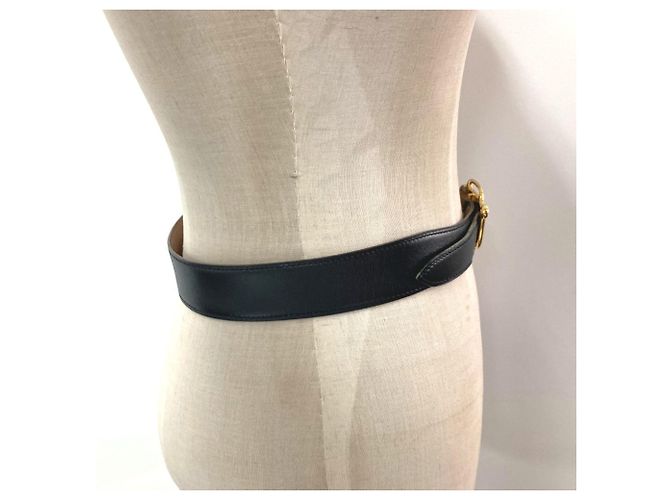 Hermès Hermes Vintage Logo Gürtel Schwarz Golden - Ansicht 5