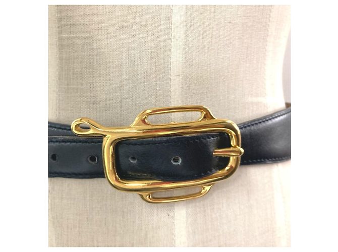 Hermès Hermes Vintage Logo Gürtel Schwarz Golden - Ansicht 6