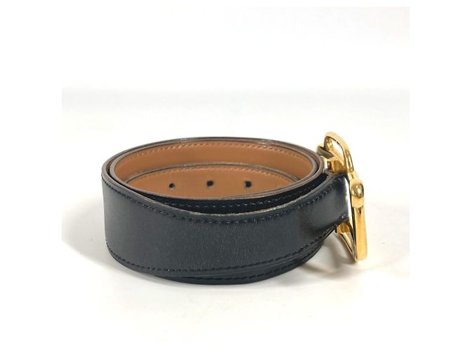 Hermès Hermes Vintage Logo Gürtel Schwarz Golden - Ansicht 8