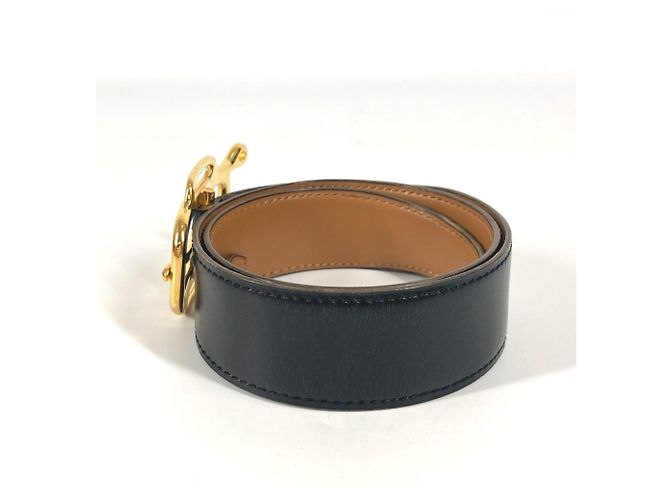 Hermès Hermes Vintage Logo Gürtel Schwarz Golden - Ansicht 9