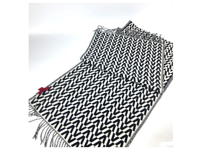 Valentino Bicolor Cashmere Schal mit Fransen Schwarz Weiß - Ansicht 2