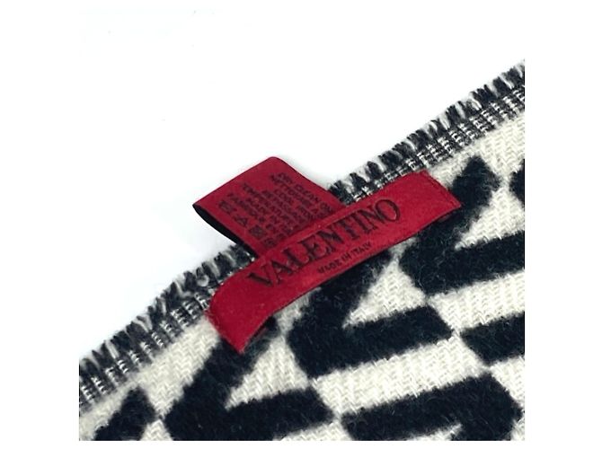 Valentino Bicolor Cashmere Schal mit Fransen Schwarz Weiß - Ansicht 3