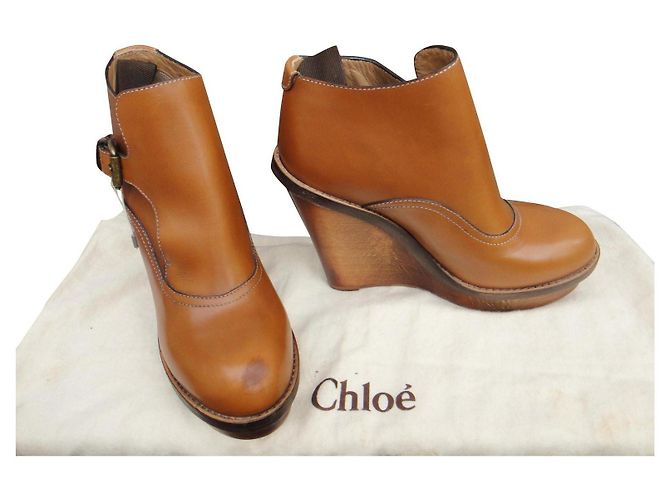 Botas de salto plataforma Chloé em couro marrom claro Castanho claro - vista 10