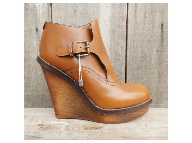 Botas de salto plataforma Chloé em couro marrom claro Castanho claro - vista 2