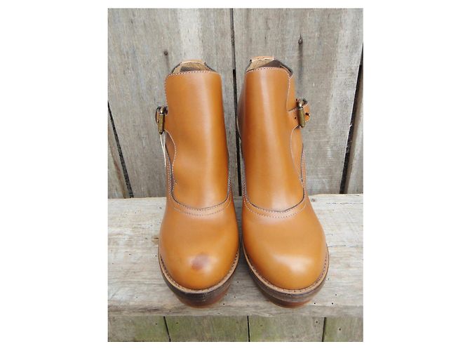 Botas de salto plataforma Chloé em couro marrom claro Castanho claro - vista 3