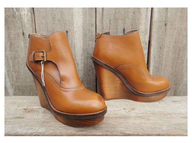 Botas de salto plataforma Chloé em couro marrom claro Castanho claro - vista 4
