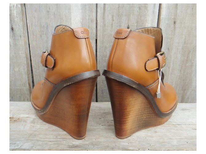 Botas de salto plataforma Chloé em couro marrom claro Castanho claro - vista 5