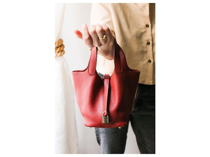 Hermès Picotin 18 Borsa in pelle taurillon clémence rossa Rosso - vista 10