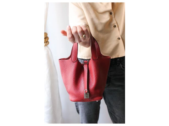 Hermès Picotin 18 Borsa in pelle taurillon clémence rossa Rosso - vista 11