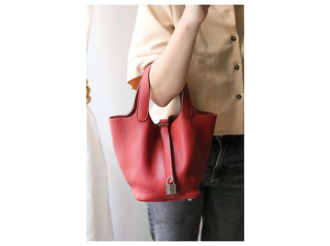 Hermès Picotin 18 Borsa in pelle taurillon clémence rossa Rosso - vista 12