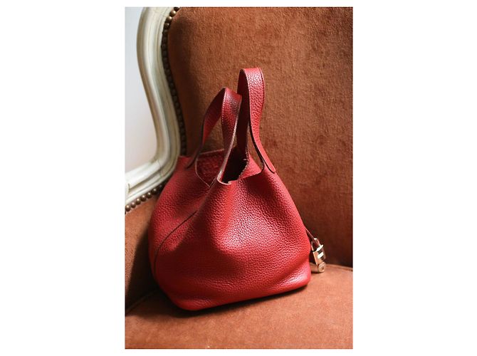 Hermès Picotin 18 Borsa in pelle taurillon clémence rossa Rosso - vista 3