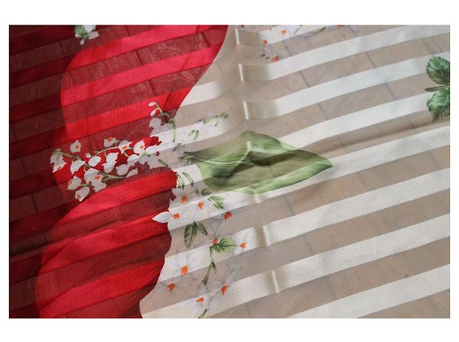 Foulard Dior in seta rosso e giallo floreale - vista 10