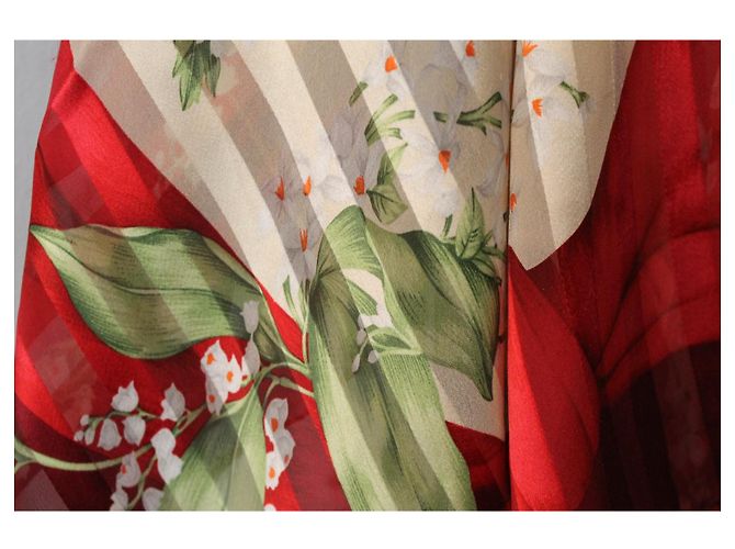 Foulard Dior in seta rosso e giallo floreale - vista 13