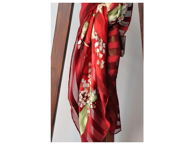 Foulard Dior in seta rosso e giallo floreale - vista 4