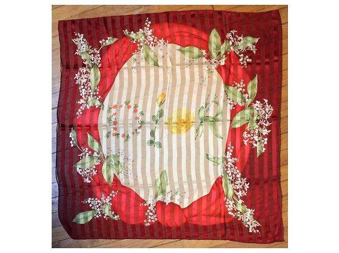 Foulard Dior in seta rosso e giallo floreale - vista 5