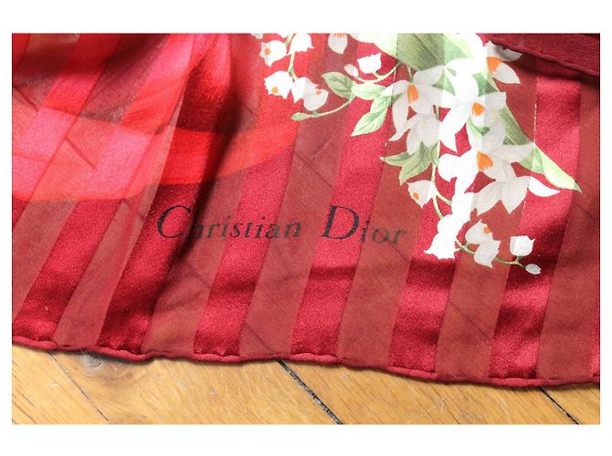 Foulard Dior in seta rosso e giallo floreale - vista 6