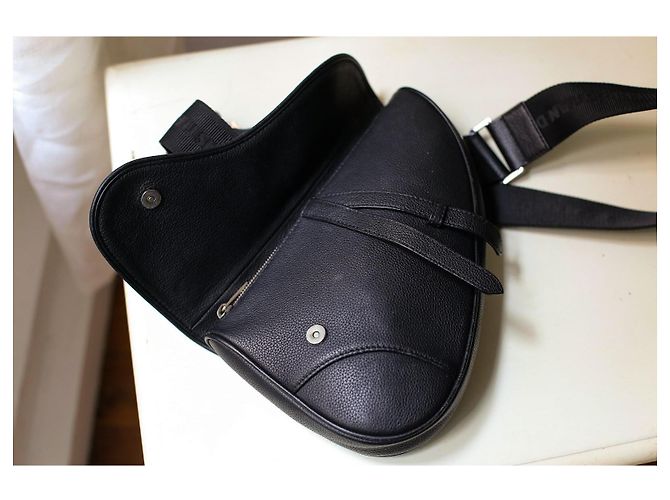 Borsa Christian Dior Saddle in pelle grana nera Nero - vista 3