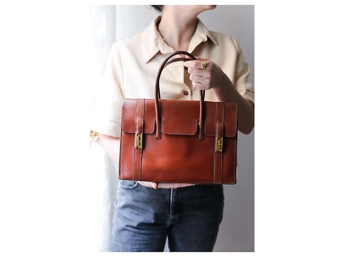 Hermès borsa a mano Drag in pelle camel Cammello - vista 14