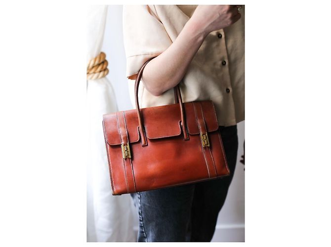 Hermès borsa a mano Drag in pelle camel Cammello - vista 15