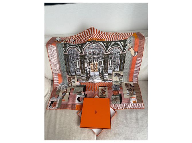 Sciarpa di seta Hermès Grand Théâtre Nouveau arancione - vista 2