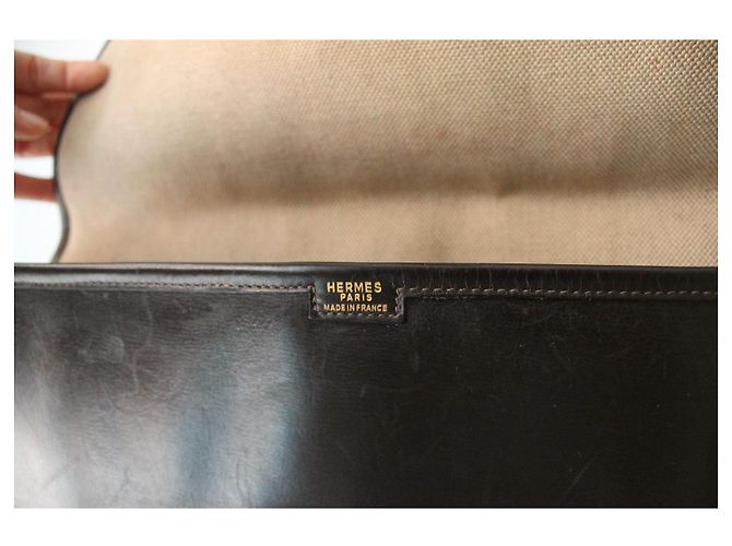 Pochette Hermès Jige in pelle box marrone - vista 10