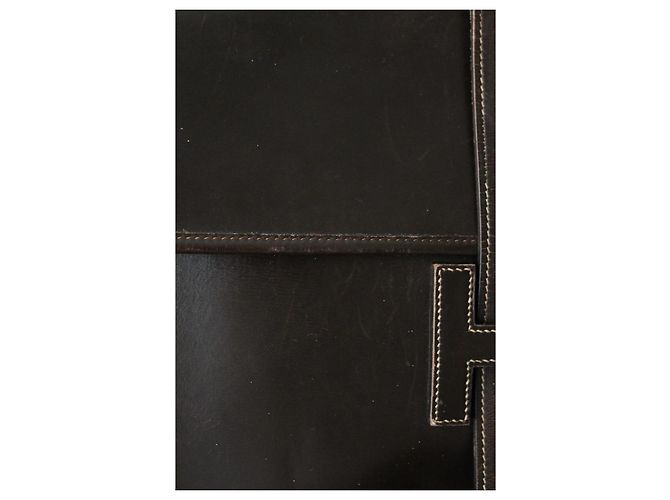 Pochette Hermès Jige in pelle box marrone - vista 2