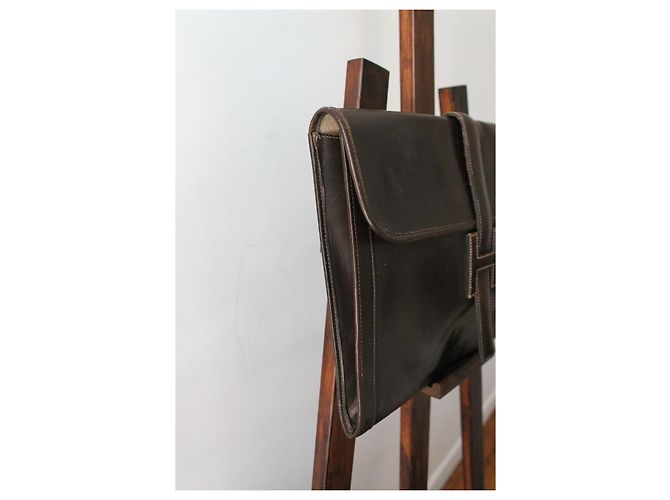Pochette Hermès Jige in pelle box marrone - vista 4