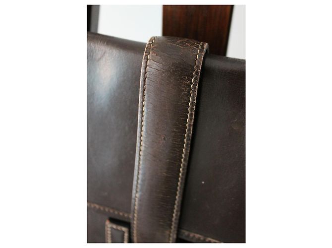 Pochette Hermès Jige in pelle box marrone - vista 5