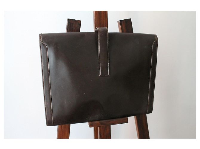Pochette Hermès Jige in pelle box marrone - vista 6