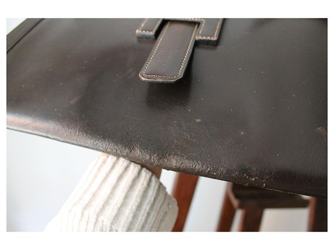 Pochette Hermès Jige in pelle box marrone - vista 7