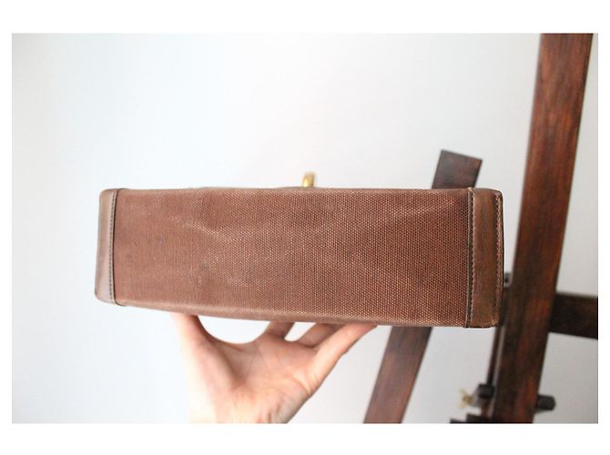 Borsa Hermès Attelle in tela e pelle box marrone - vista 11