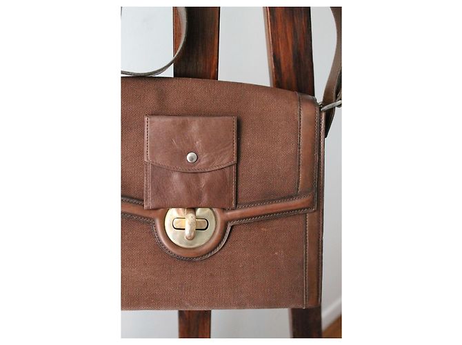 Borsa Hermès Attelle in tela e pelle box marrone - vista 13