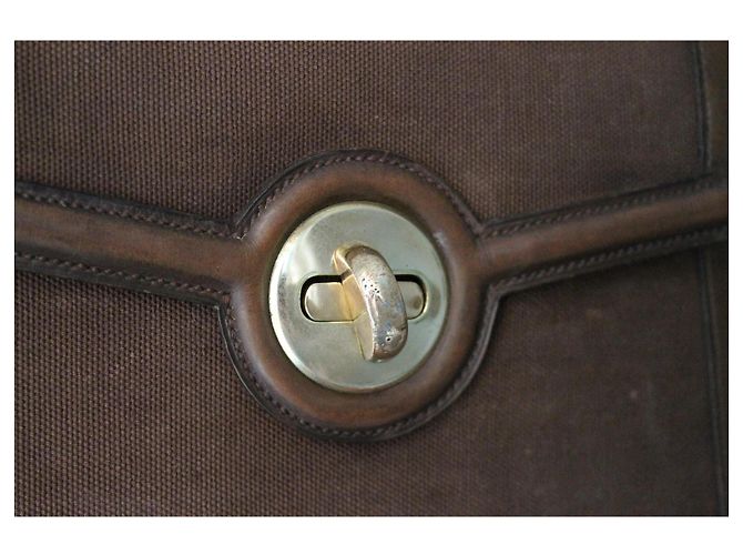 Borsa Hermès Attelle in tela e pelle box marrone - vista 3