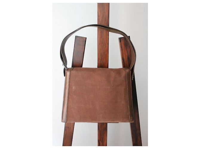 Borsa Hermès Attelle in tela e pelle box marrone - vista 4