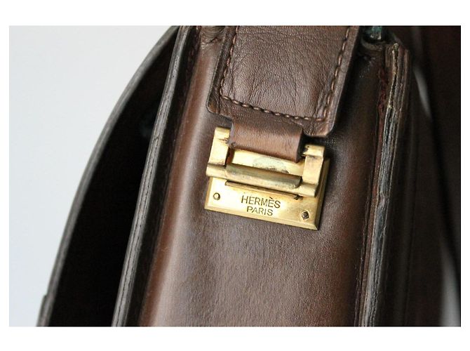 Borsa Hermès Attelle in tela e pelle box marrone - vista 6